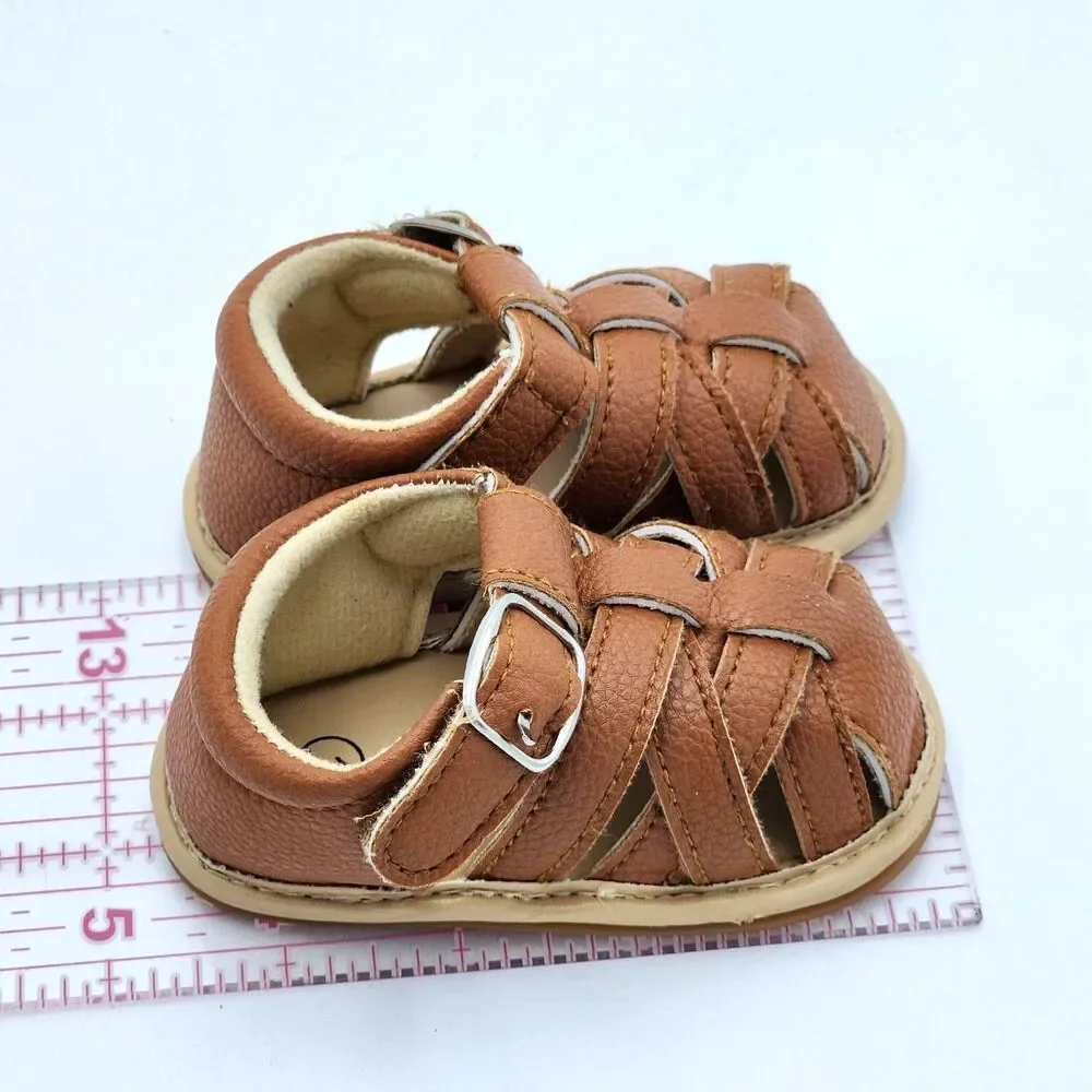 Baby Shoes Fisherman Faux Leather Buckle Sandals Brown Infant Size 1 US